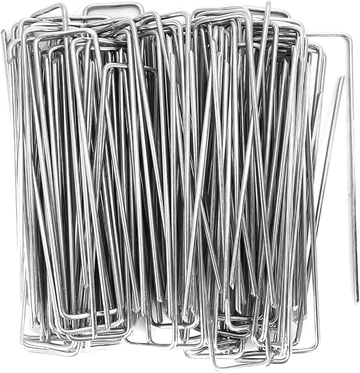 Garden Staples, 100 Pack Galvanized Landscape Stakes 6 Inch U Shaped Securing Pins for Sod Anchoring Landscaping, Weed Barrier Fabric and Ground Cover