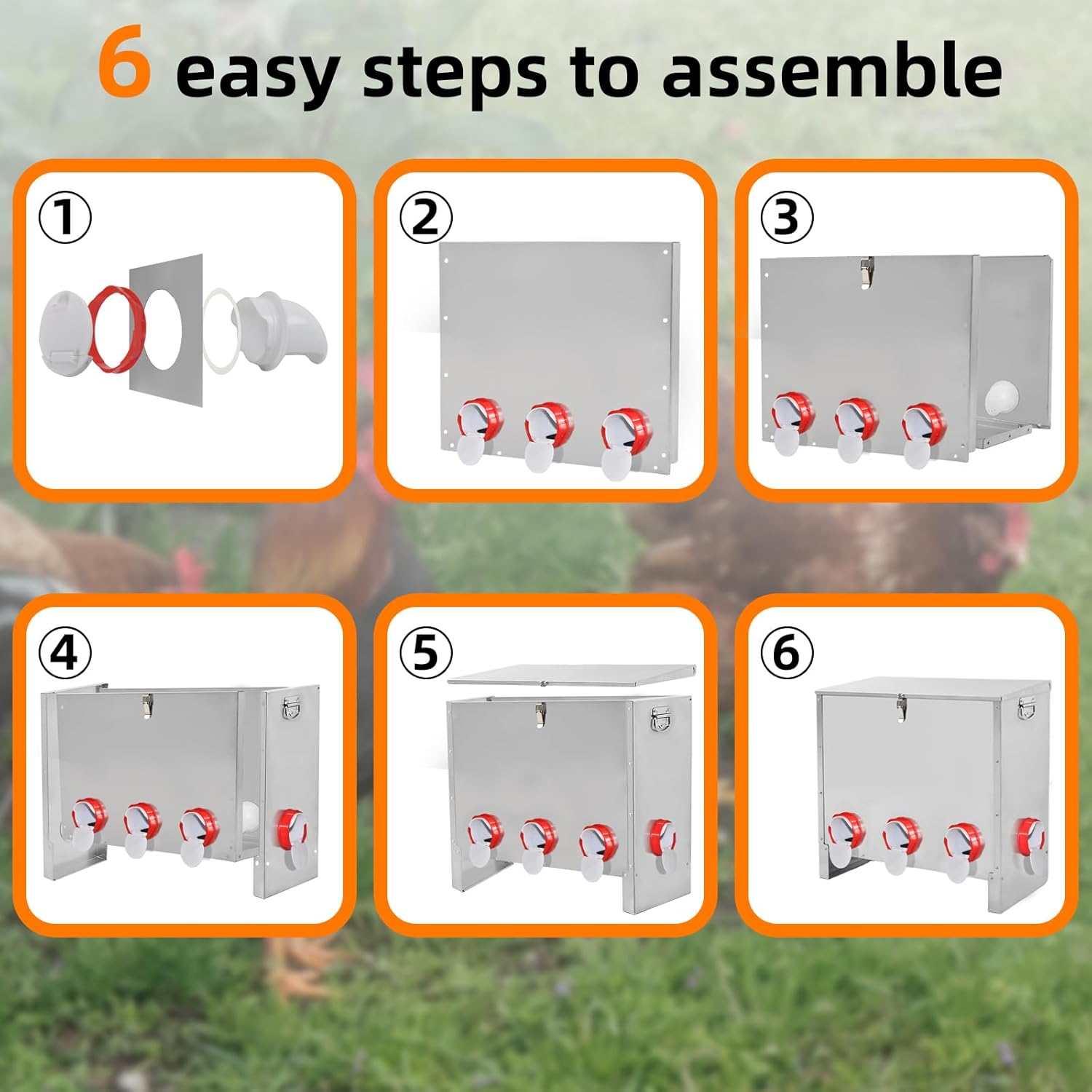 XKV Metal Automatic Chicken Feeder 90LBS with 8 Ports,No Feed Waste,All Seasons Support,Weather-Resistant and Animal-Proof,Suitable for Chicken,Geese,Ducks,Turkeys,Quails