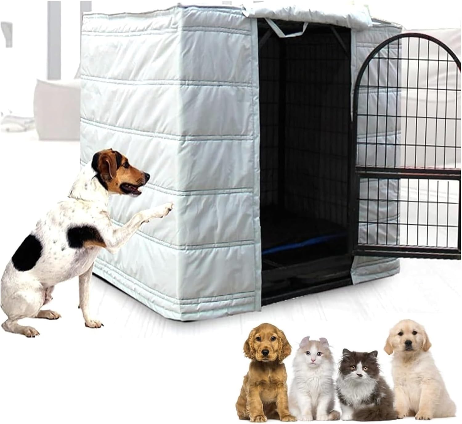 Dog Crate Warm Cover, Animal Cage Winter Warm Blanket,Outdoor Use for Stray Cat and Dog Windproof and Rainproof Cover Cold(Brown,Large)