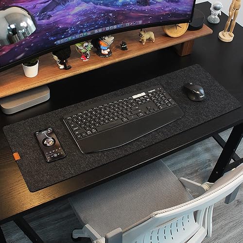 Miniatura 10 de Alfombrilla de escritorio de fieltro, alfombrilla de mouse antideslizante, 35.4 x 11.8 pulgadas, protector de escritorio, accesorios de escritorio