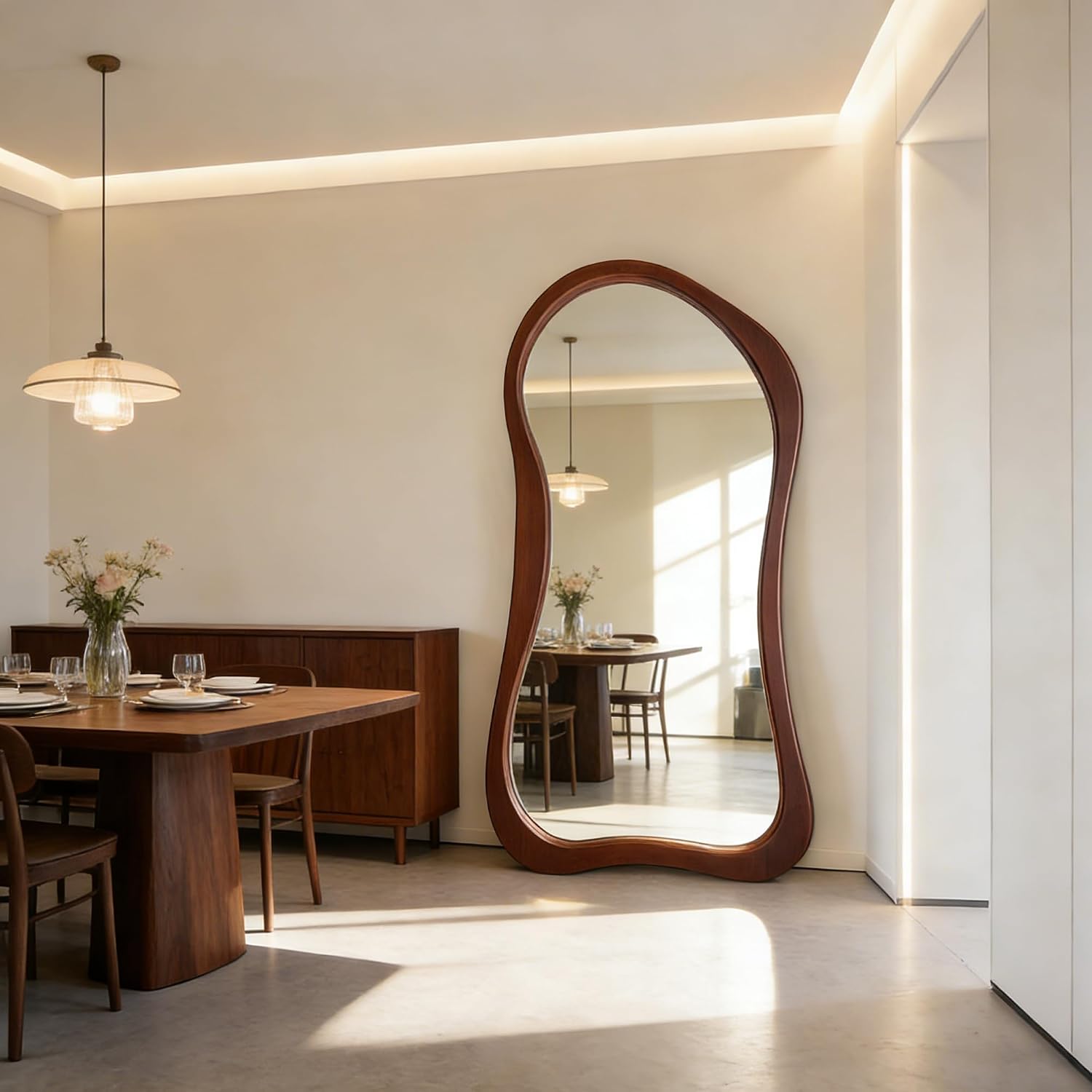 Irregular Full Length Mirror, 71"x33.5" Oversized Organic Floor Mirror with Solid Wood Frame, Asymmetrical Full Body Mirrors for Living Room Entryway Hallway Cloakroom, Leaning/Wall-Mounted