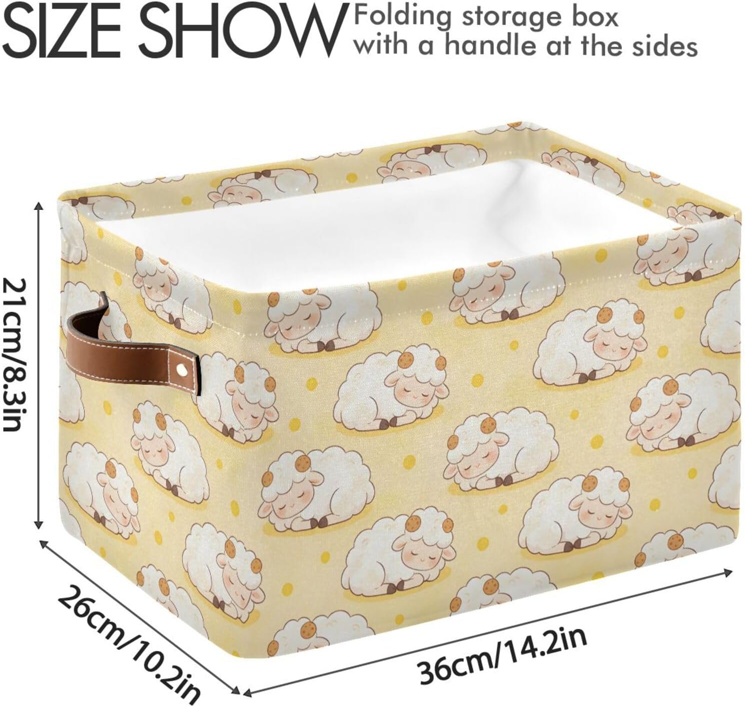 Sheep Storage Bins for Shelves, Foldable Canvas Gift Basket with 300D Water-Resistant Lining & Top Wire Frame, PU Leather Handles, 14.2x10.2x8.3", 1 Pack image 4