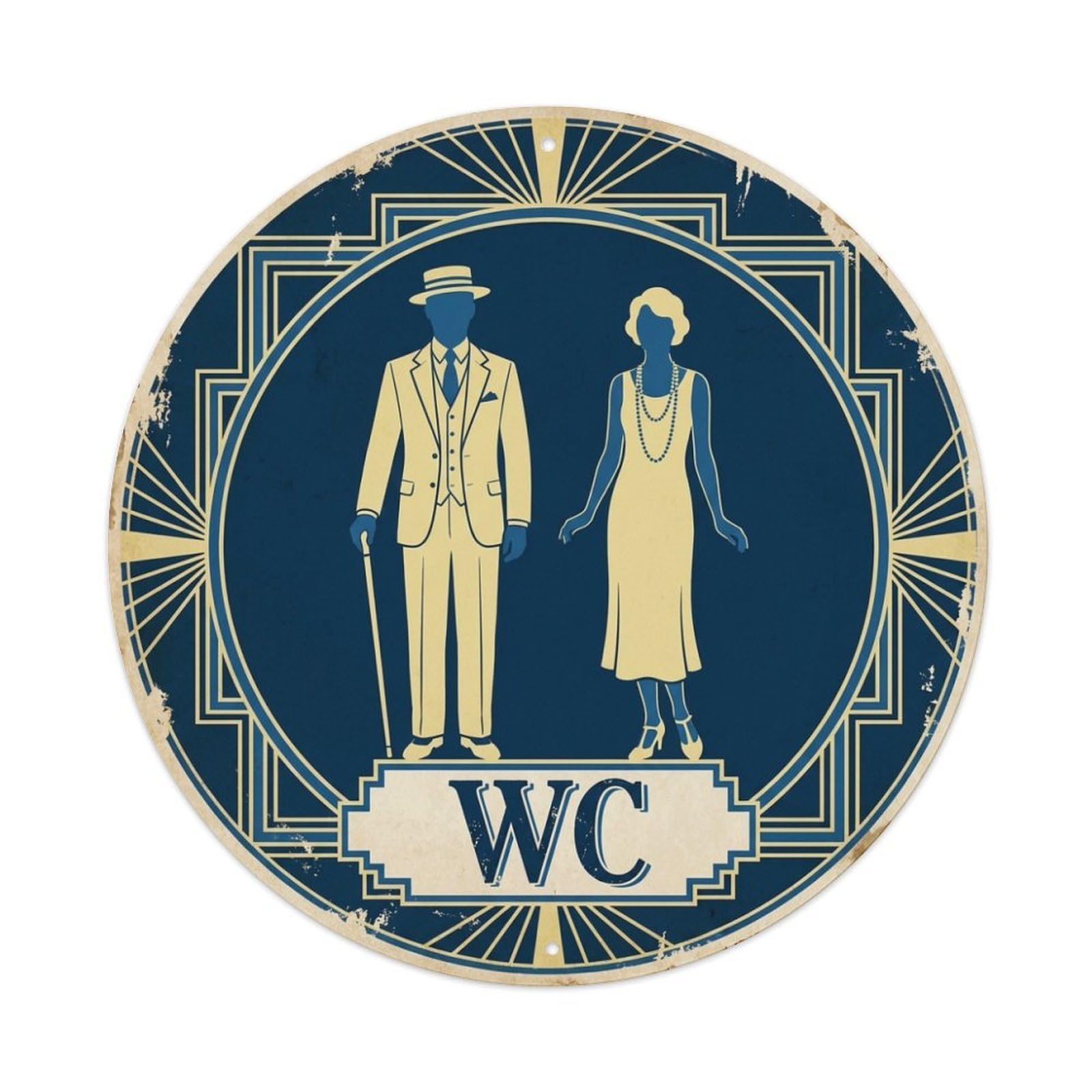 WC Art Deco Restroom Sign Ladies Gents Metal Tin Sign