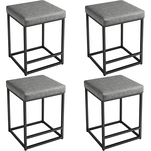 Yaheetech 24" Metal Barstools Stackable Kitchen Stools with Soft Upholstered Seat for Home Restaurant Stool Set of 4 Gray