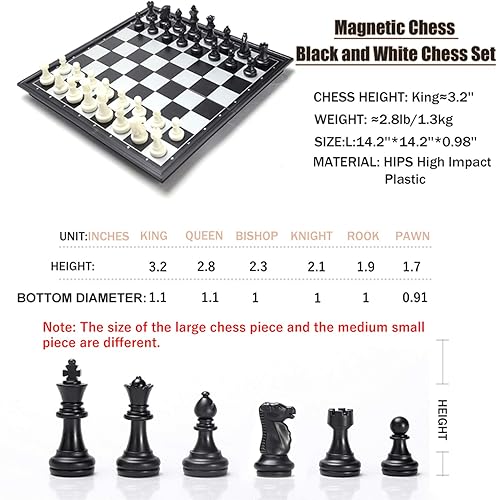Miniatura 7 de Juego de ajedrez magnético plegable de viaje, piezas en blanco y negro, práctico almacenamiento, juguetes educativosregalo para niños y adultos (14