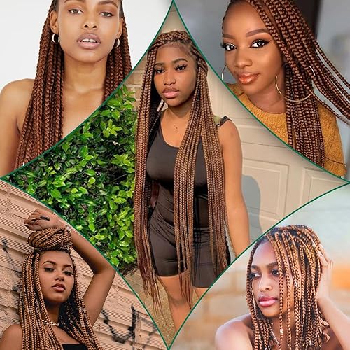 Miniatura 10 de Umylar Extensiones de cabello trenzado marrón de 26 pulgadas, cabello trenzado preestirado, trenzas Yaki, cabello sintético con ajuste de agua