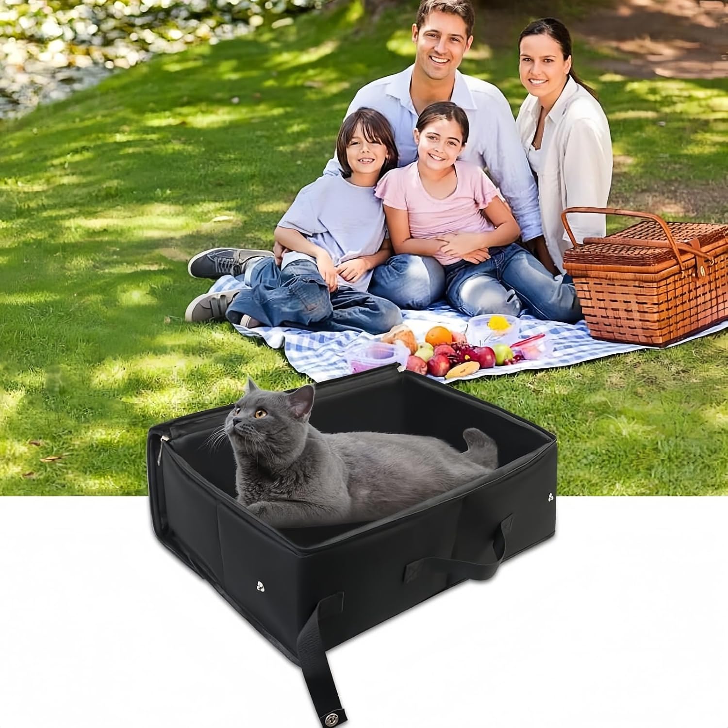 Portable Travel Cat Litter Box with Lid, Foldable Litter Box for Odor & Litter Control, Lightweight for Car, Hotel, Airplane & Outdoor Use