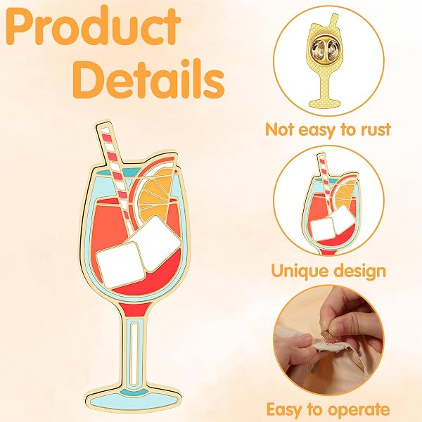 Amabro 8 Stück Süßes Getränk Saft Brosche, Hochwertige Emaille Pins mit Mini Weingläsern lustiges Kawaii-Design vielseitige Revers Anstecker für Karneval, Mode und Geschenke - 5