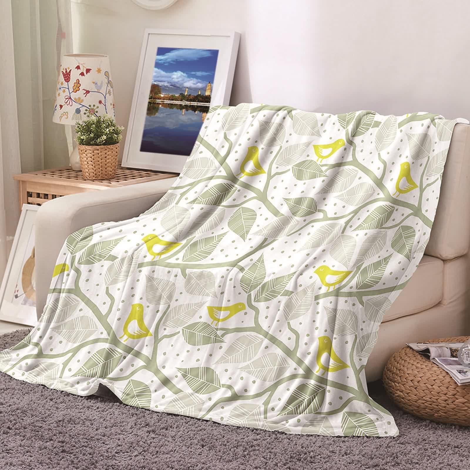Couverture polaire flannel motif oiseaux nid douillet et réconfortant