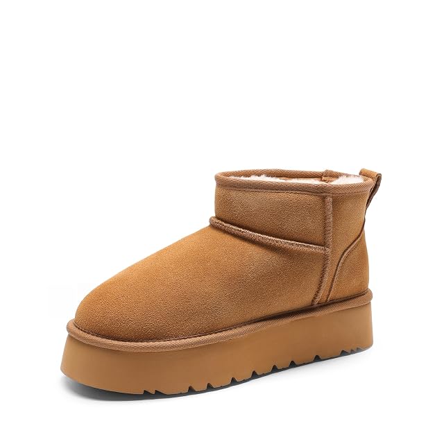 DREAM PAIRS Womens Platform Winter Snow Boots Genuine Suede Water Resistant Mini Ankle Boots Stable Lightweight Booties Anti-Slip
