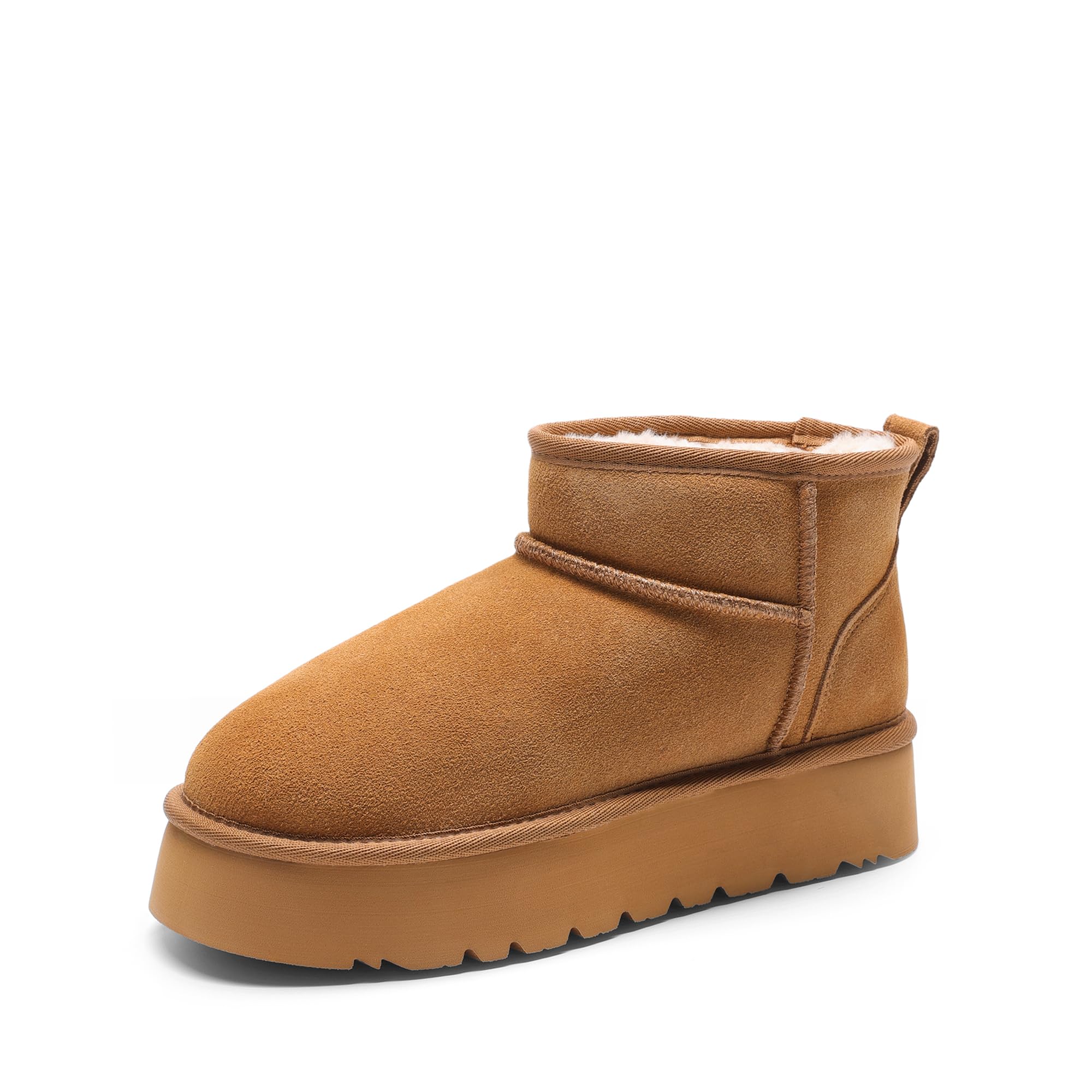 DREAM PAIRS Womens Platform Winter Snow Boots Genuine Suede Water Resistant Mini Ankle Boots Stable Lightweight Booties Anti-Slip