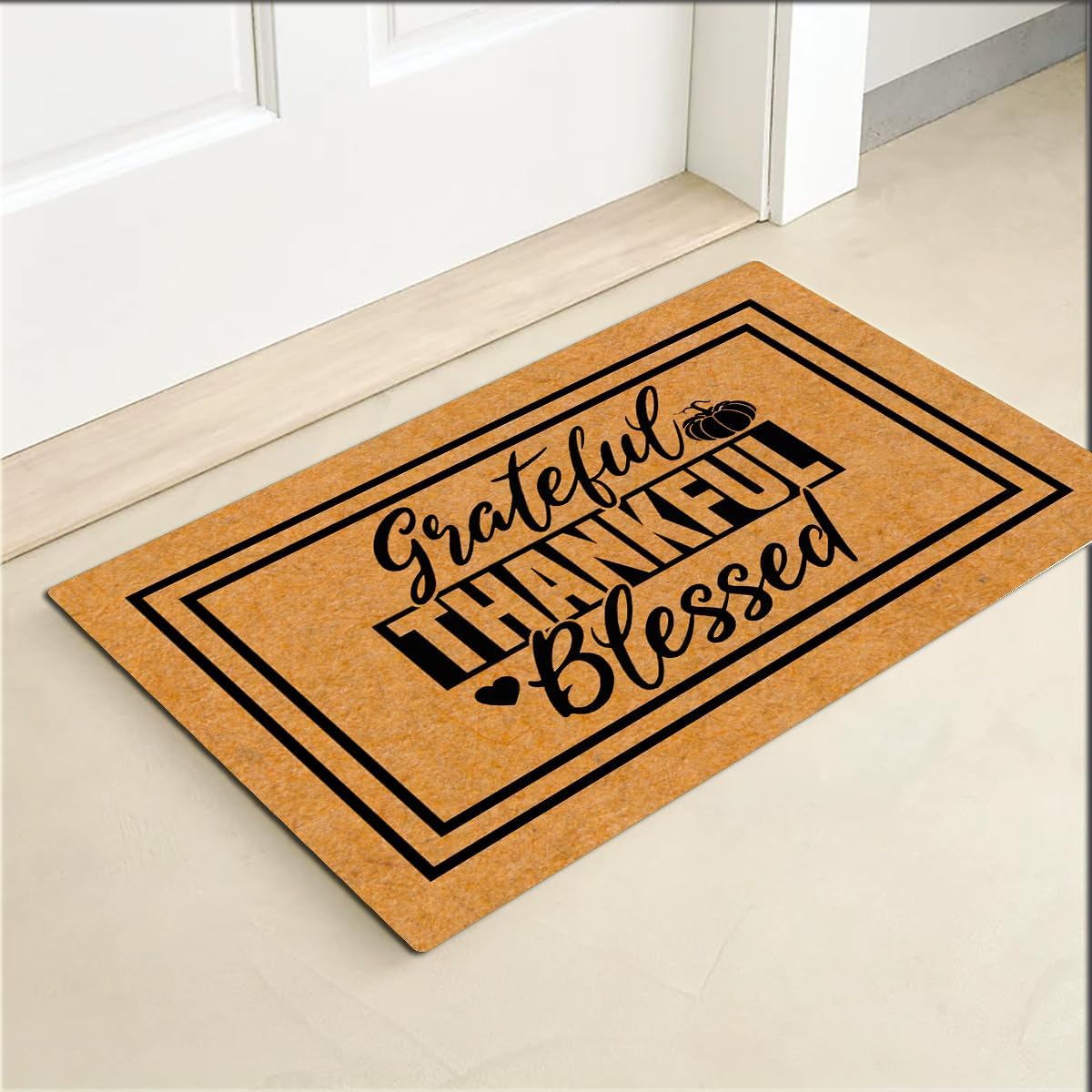 Grateful Thankful Blessed Thanksgiving Funny Doormat for Entrance Way with Non Slip Backing Indoor/Outdoor Welcome Mats Home and Office Decorative Rug 23.6 in(W) X 15.7 in(L)