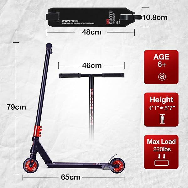 SUOTU Trottinette Freestyle, Direction à 360°, Stunt Scooter avec Roues en PU 85A 100 mm, Trotinette pour Enfants Adolescent Adultes, Capacité de Charge: 100 kg, Aluminium - 5