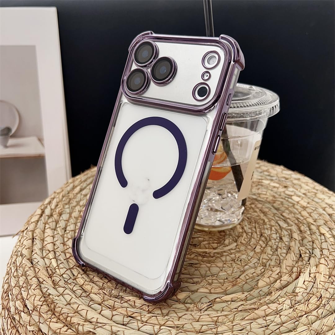 Coque iPhone 17 Pro antichoc transparente violette pour charge sans fil