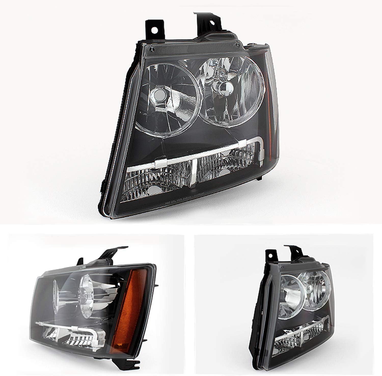AKKON - For Black Bezel 07-13 Suburban Tahoe Avalanche Headlights Front Lamps Direct Replacement Left + Right, Low Beam: H11, High Beam: 9005, Car Vehicle Light Assembly, Black Housing