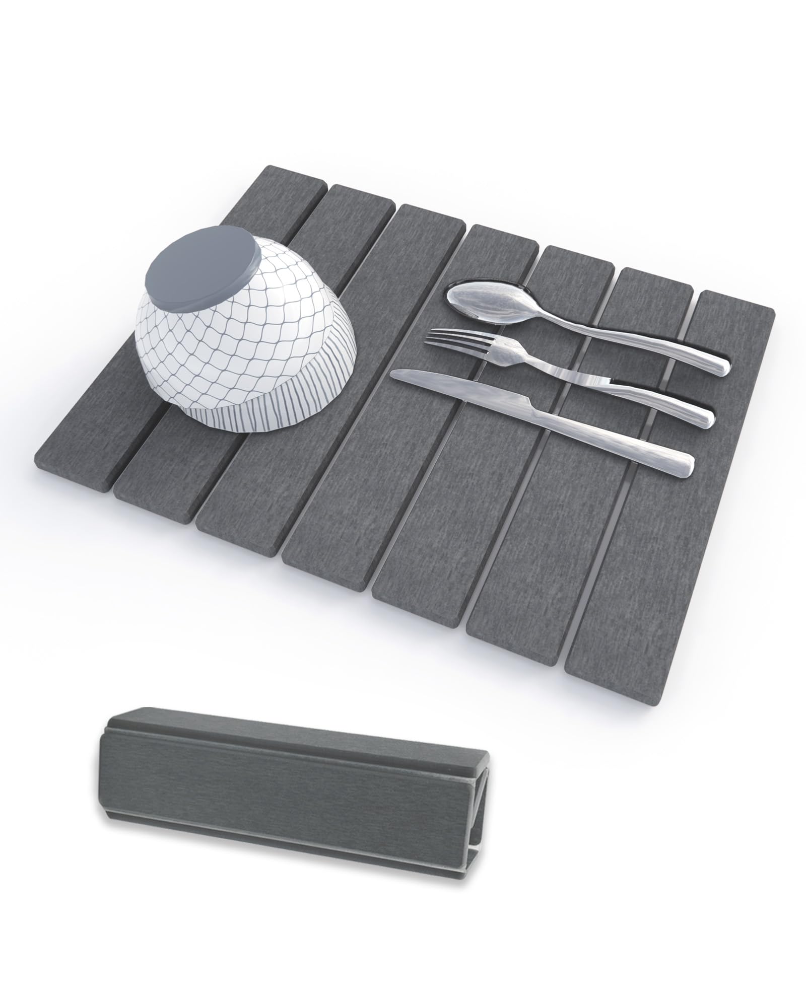 16 x 12 Stone Dish Drying Mat for Kitchen Counter, Foldable, Gray