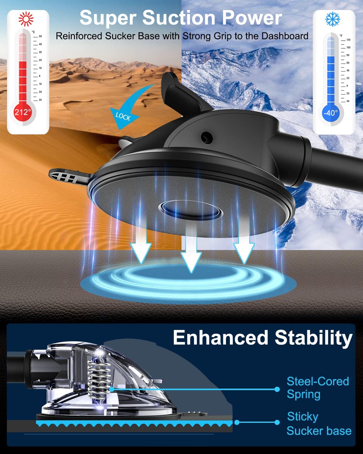 Supporto da auto per tablet da 4,7 a 12,9 pollici, supporto per tablet e tablet da 4,7-12,9 pollici, supporto a braccio lungo per cruscotto auto, stabilizzatore anti-scossa, per iPad
