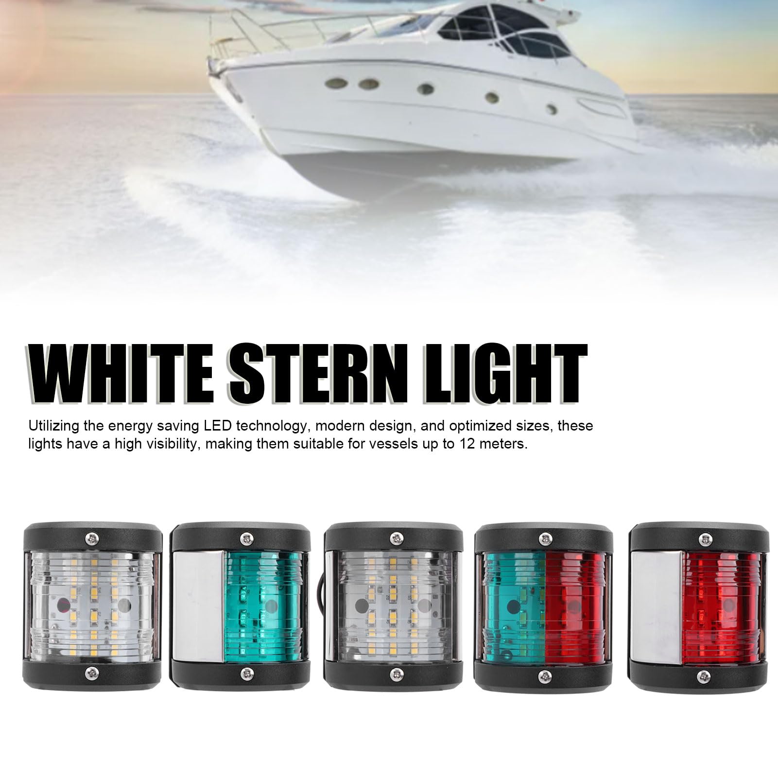 Gearwell Boat Light, 5PCS Marine Navigation Lamp Set with Red Port Green Starboard and White Stern Light, IP66 LED Boat Light for 12V-24V 12m Vessels