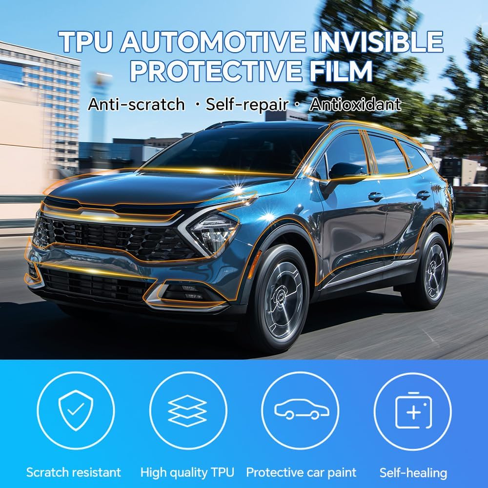 for KIA Sportage 2023 2024 Full Car Clear 8.5Mil TPU PPF Paint Protective Film Kit,Scratch-Resistant Waterproof High Gloss PPF Film for Car, for KIA External Protective Shields Wrap Accessories
