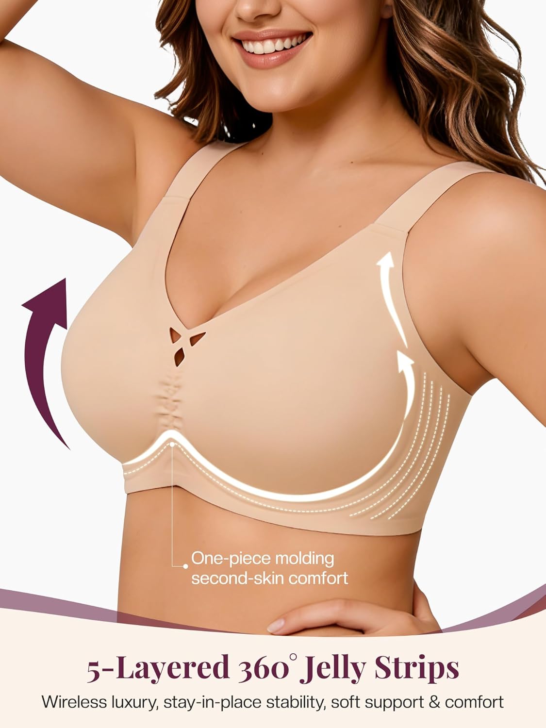 Wireless Jelly Bras for Women, Seamless Push Up T-Shirt Bra, Supportive Full Coverage Comfort Everyday Bralette - Image 2
