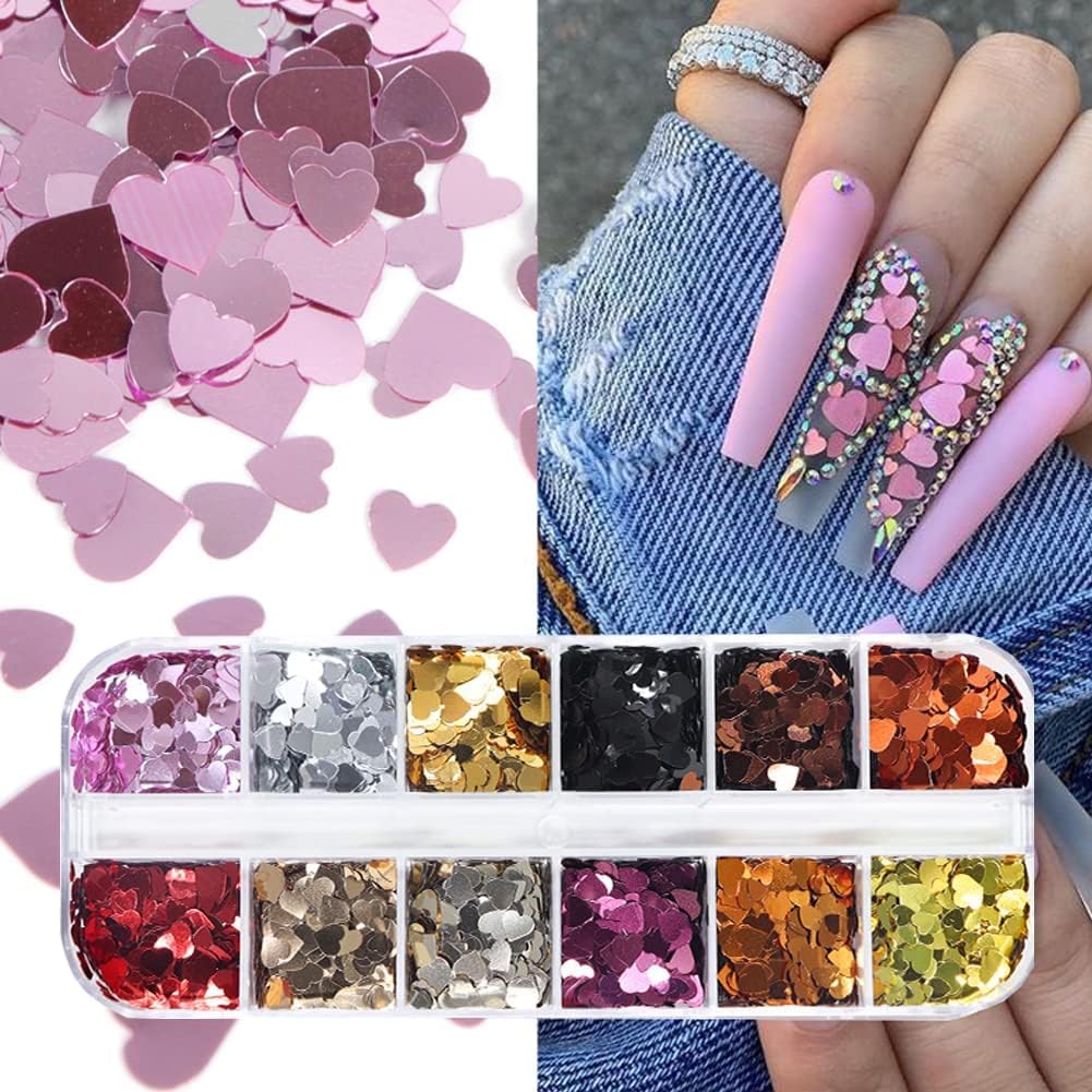 Paillettes Ongle Forme Coeur Nail Art Sequins Glitter Holographiques 3D