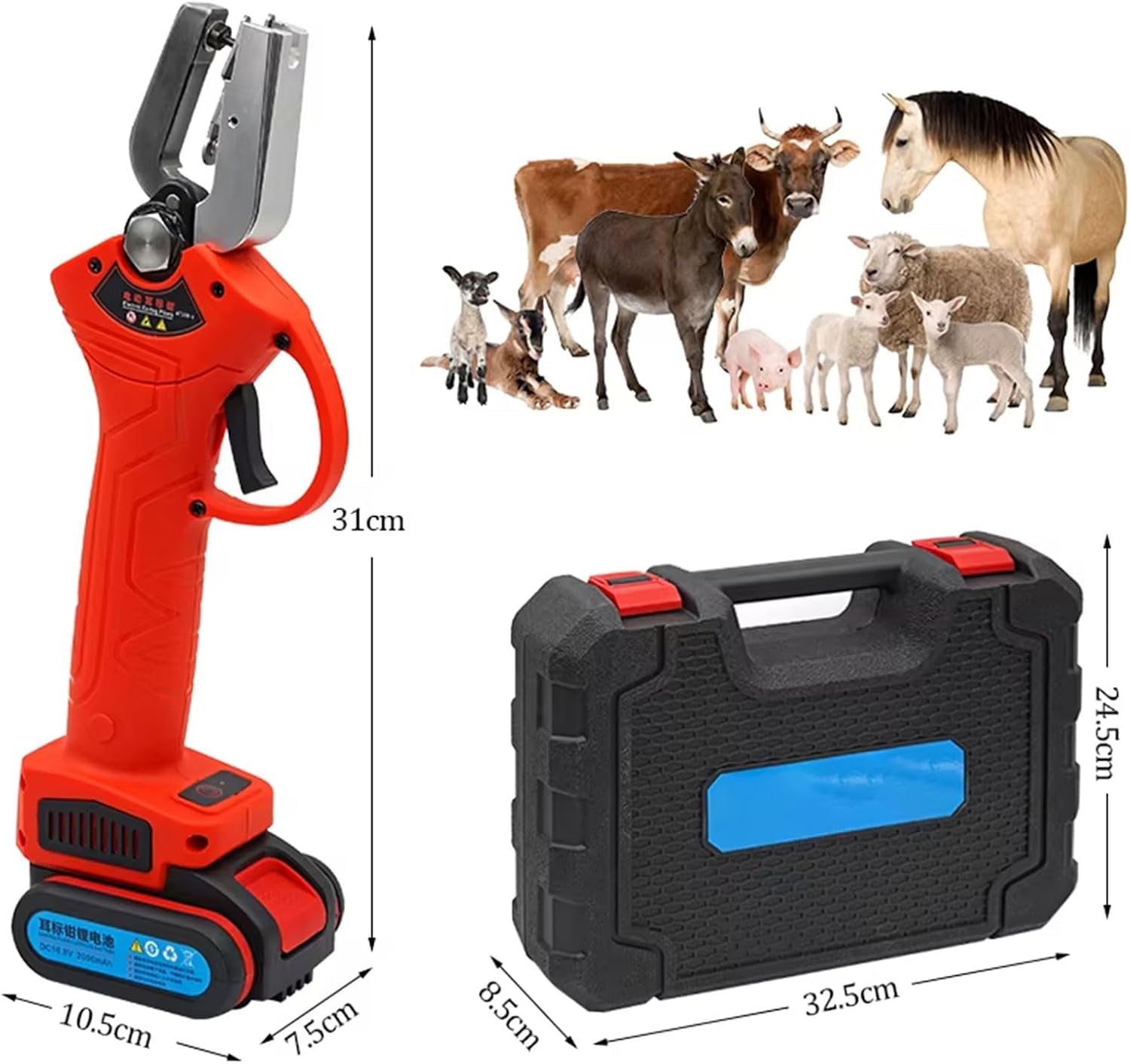 Alicate Eléctrico para Crotales 26000r / Min Juego De Alicates Inalámbricos Eléctricos para Crotales con 2 X 2000mah Herramienta De Etiquetado De Ganado con Batería Rebote Auto, Black