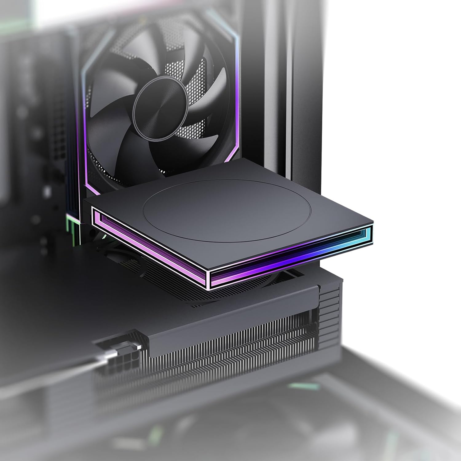 Jungle Leopard PC Case ARGB Square Figurine Shelf, Figure Stand, Infinity Mirror Design Floating PC Shelf for Figure - 120mm Fan Accessories-Black