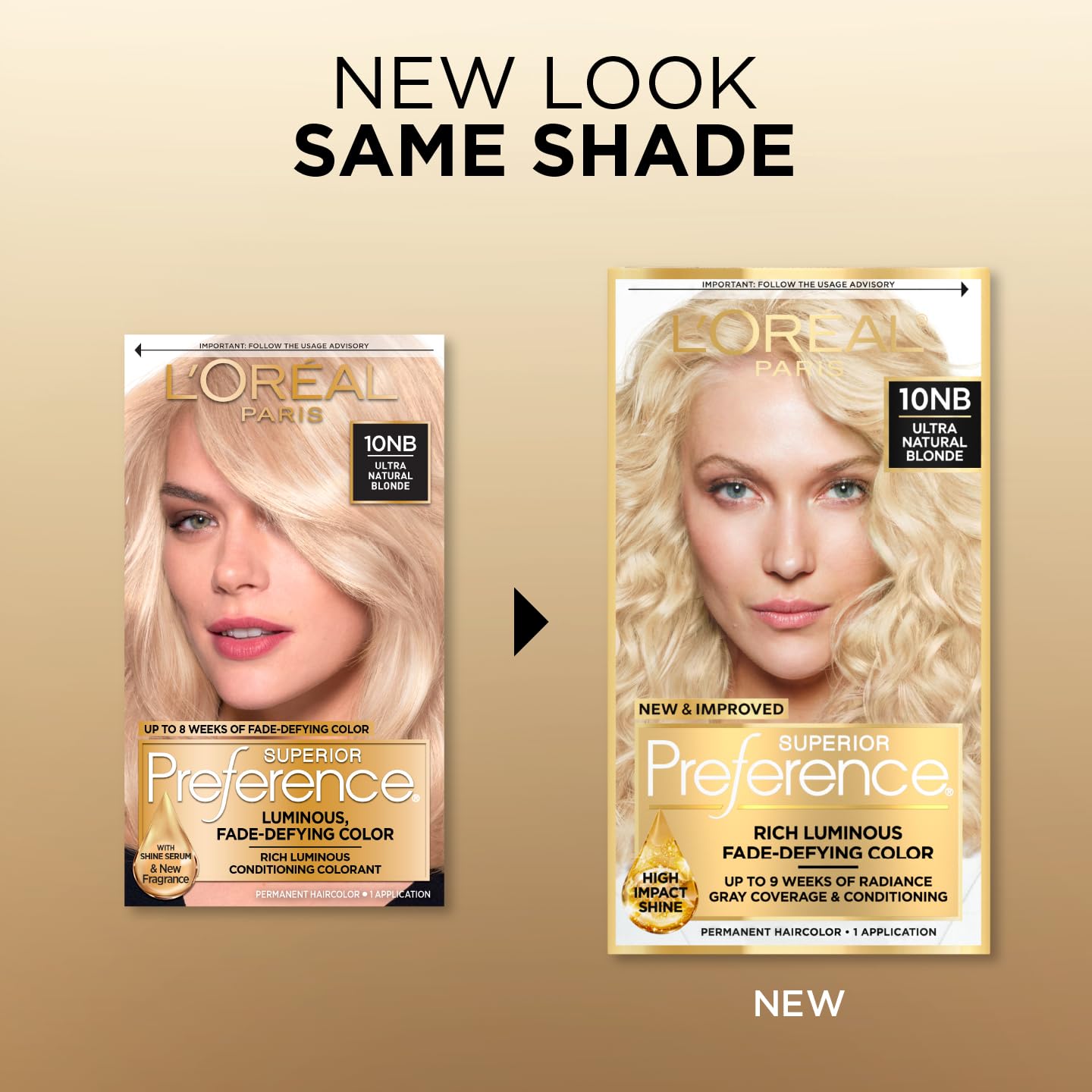 L'Oreal Paris Superior Preference Luminous Fade-Defying Permanent Hair Color, Hair Dye For Up to 9 Weeks of Radiance, Ultimate Natural Blonde 10NB, 1 Hair Dye Kit