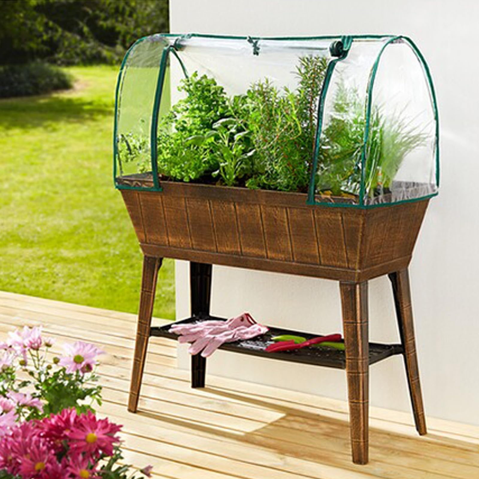 HTI living Hochbeet Nessa mit Frühbeetabdeckung Braun Pflanzkasten Gewächshaus