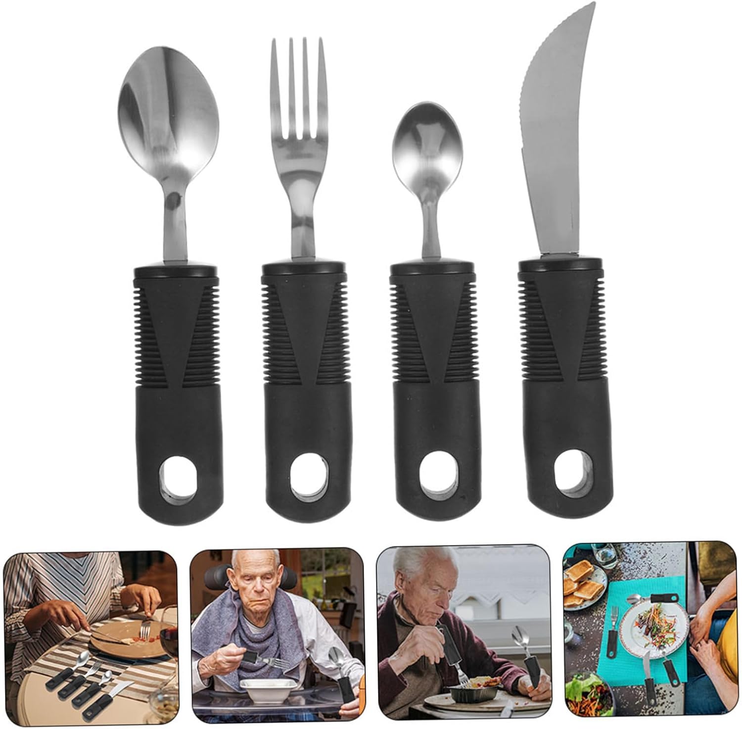 Mikinona Non-Slip Silverware Forks Adaptive Utensil for Elderly Aids Easy to Clean Carry One-Handed Design