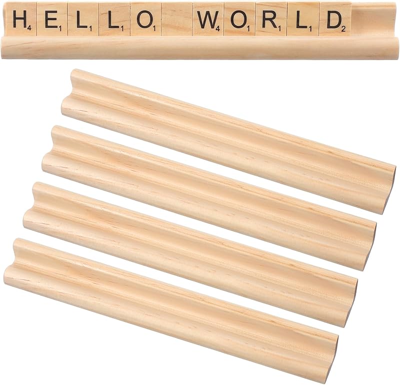 oruola 4 Pcs Dominoes Holder Tray, Adjustable Dominos Holder,Wooden Domino Trays,for Word Games Like, Natural Wood Game Accessories