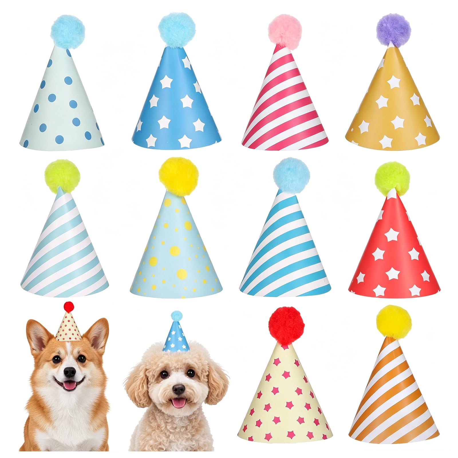 VELKEZ 12 Mini Pet Party Hats for Kids, Teddy Bear Cone Hats - 6 Styles 2 Each, Pink Bows, Birthday Hats for Toy Animals & Children's Celebrations (multicolor2) — image 1