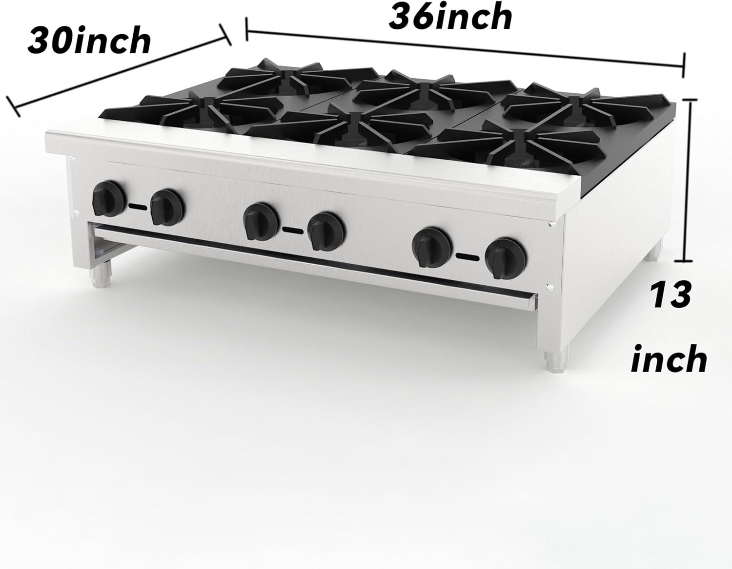 Commercial Gas Hot Plate Countertop Range – 6 Burner Stainless Steel Stove (Natural Gas & Propane) – Heavy Duty 28k BTU/Burner for Restaurant, Food Truck & Catering – 168,000 Total BTU (6 Burner)
