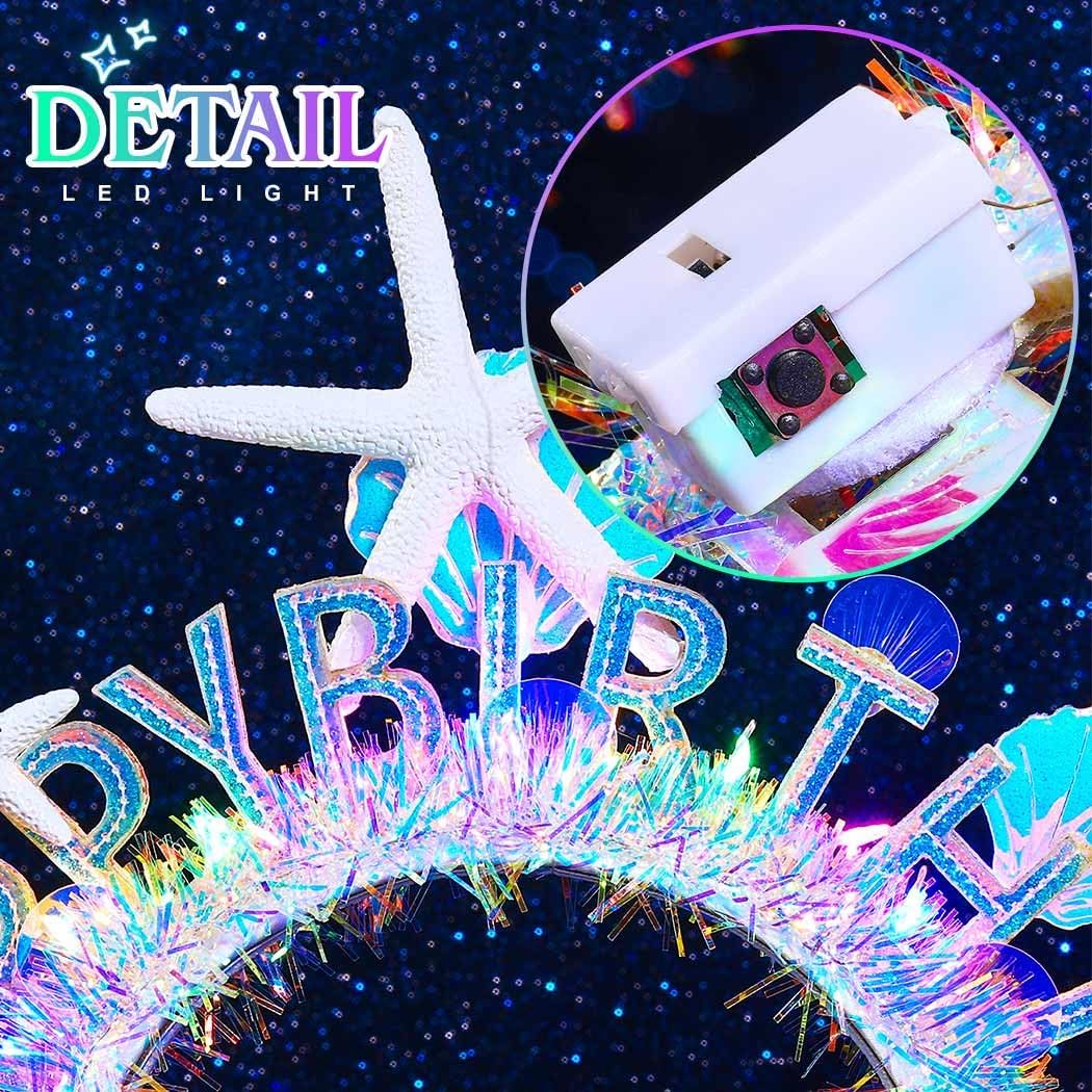 ACEDRE Light Up Mermaid Headband Birthday Crown Seashell Ocean Birthday Hair Accessories for Women - Image 4