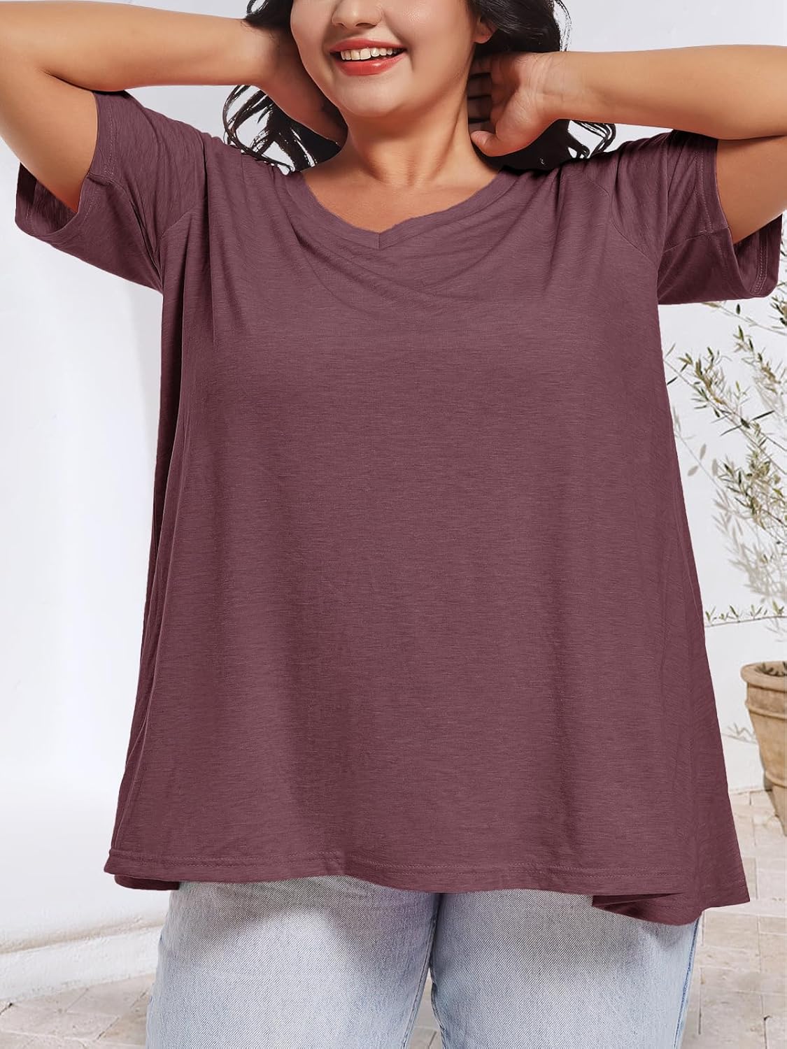 JOELLYUS Plus Size Tops for Women Summer Top Loose Fit Tee Shirts V Neck Short Sleeve Blouse - Image 4