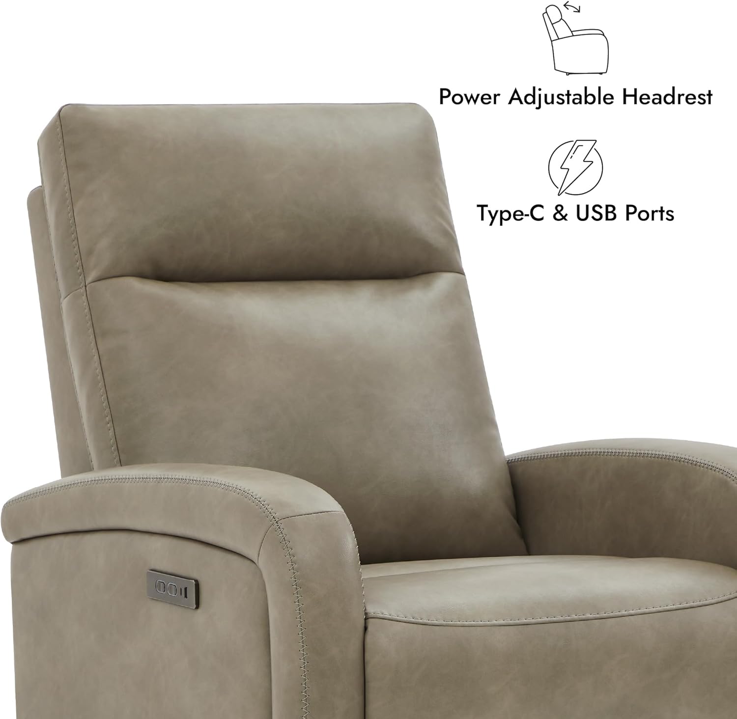 Watson & Whitely Zero Wall Hugger Recliners, Power Recliner Chair with Adjustable Headrest, Type-C Charger, RV Recliners for Small Space Living Room, Faux Leather Grey