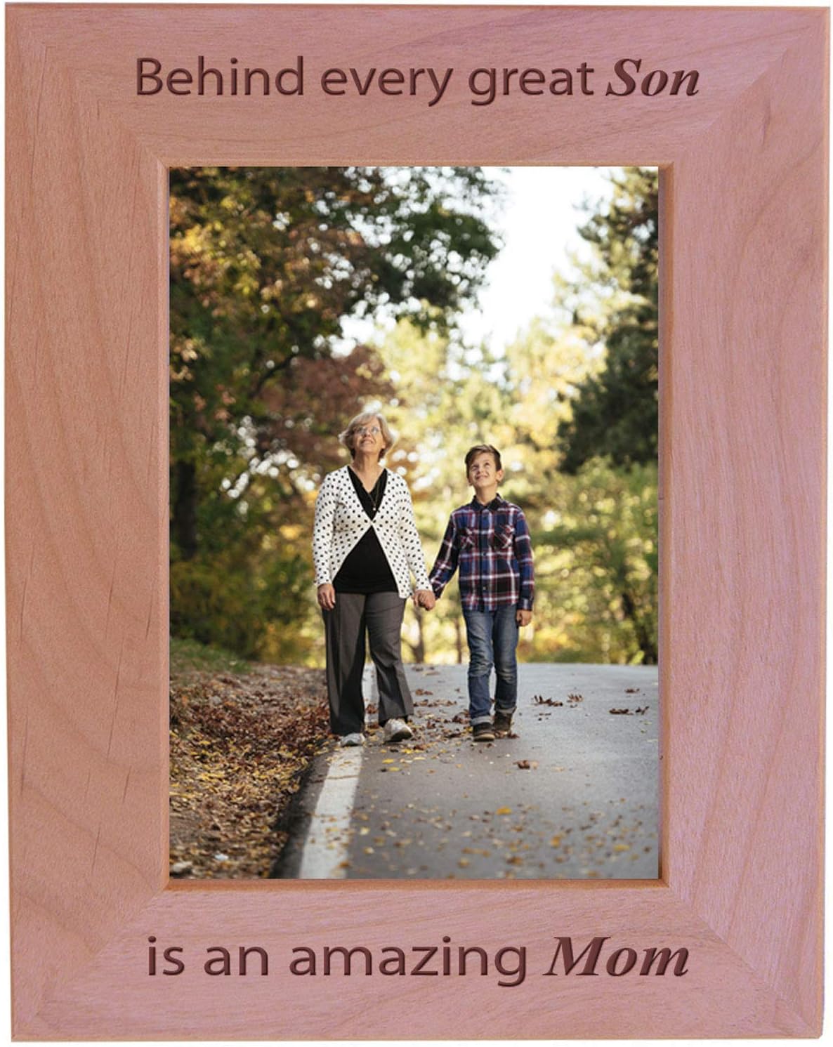 CustomGiftsNow Behind Every Great Son is an Amazing mom - Engraved Wood Picture Frame (5x7 Vertical)