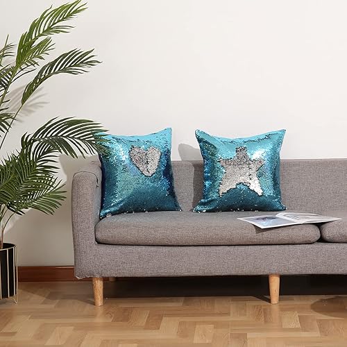 Miniatura 8 de SquarePie Juego de 2 fundas de almohada reversibles de lentejuelas, fundas de almohada decorativas de lentejuelas con solapa, fundas de cojín