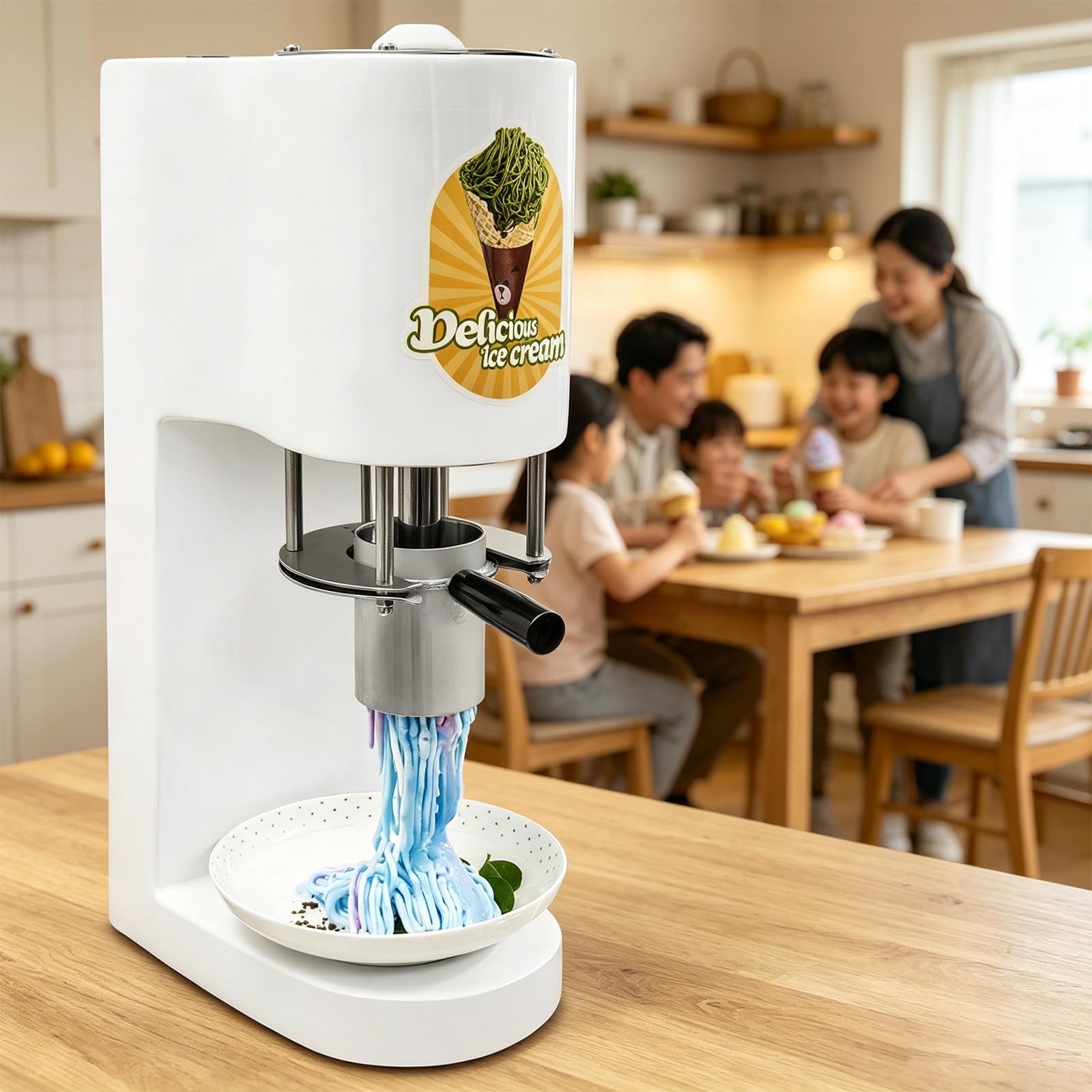 Gelatiera Domestica, Macchina per Gelato Spaghetti, One-Touch, istantaneo, salvaspazio, capacità 28-30 L/Ora, per Compleanni e Serate di Gioco in Famiglia White
