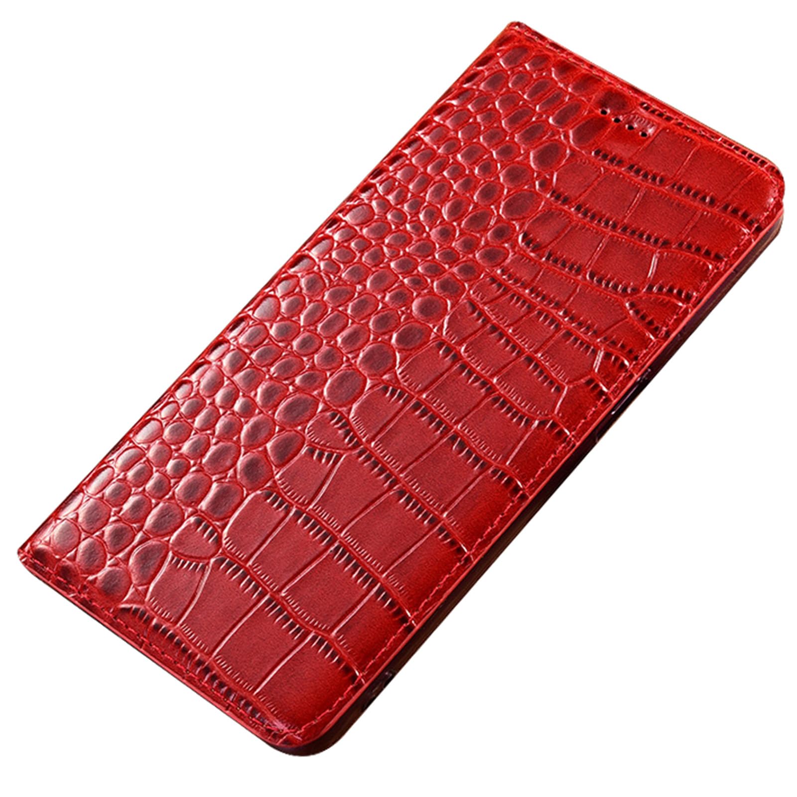 Etui z prawdziwej skóry do Samsung Galaxy S25 Ultra/S25 Plus/S25, struktura krokodyla, zapięcie magnetyczne, klapka, dla mężczyzn i kobiet, etui na telefon, czerwone, S25 Plus