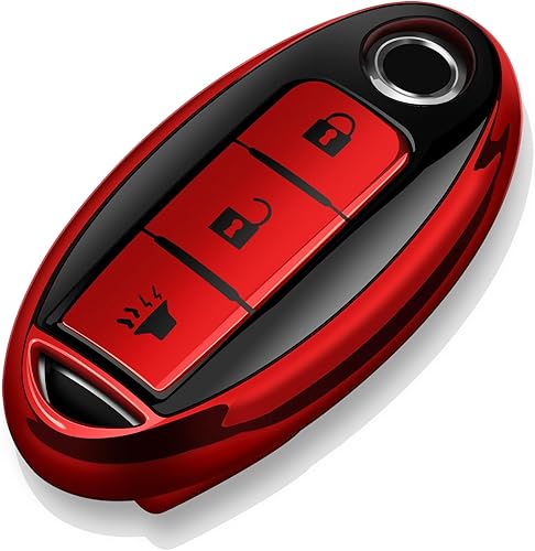 Tukellen Funda para llavero Nissan Infiniti X-Trail Rogue Altima Quest Pathfinder Sentra Patrol CIMA Fuga Armada Teana Murano 3 botones, color rojo