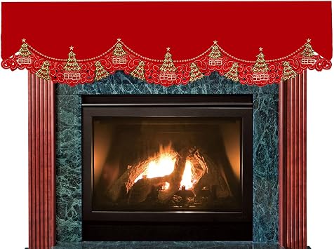 Grelucgo Embroidered Christmas Holly Tree Mantel Scarf Top Runner Winter Holiday Decorations