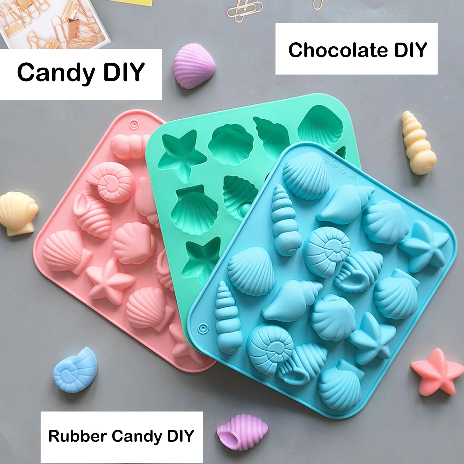 3 Pcs Chocolate Seashell Mold, Ocean Themed Seashell Silica Gel Mold Suitable for Craft Baking, Chocolate Candy Resin and Soap Making, DIY Home Decoration and Gift Making Projects(Three Colors) - Image 3