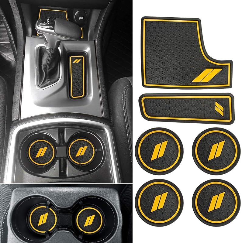 Kit de Tapetes e Revestimentos para Porta-Copos e Portas auovo Amarelo Compatível com Dodge Charger 2015 a 2023, 24 peças