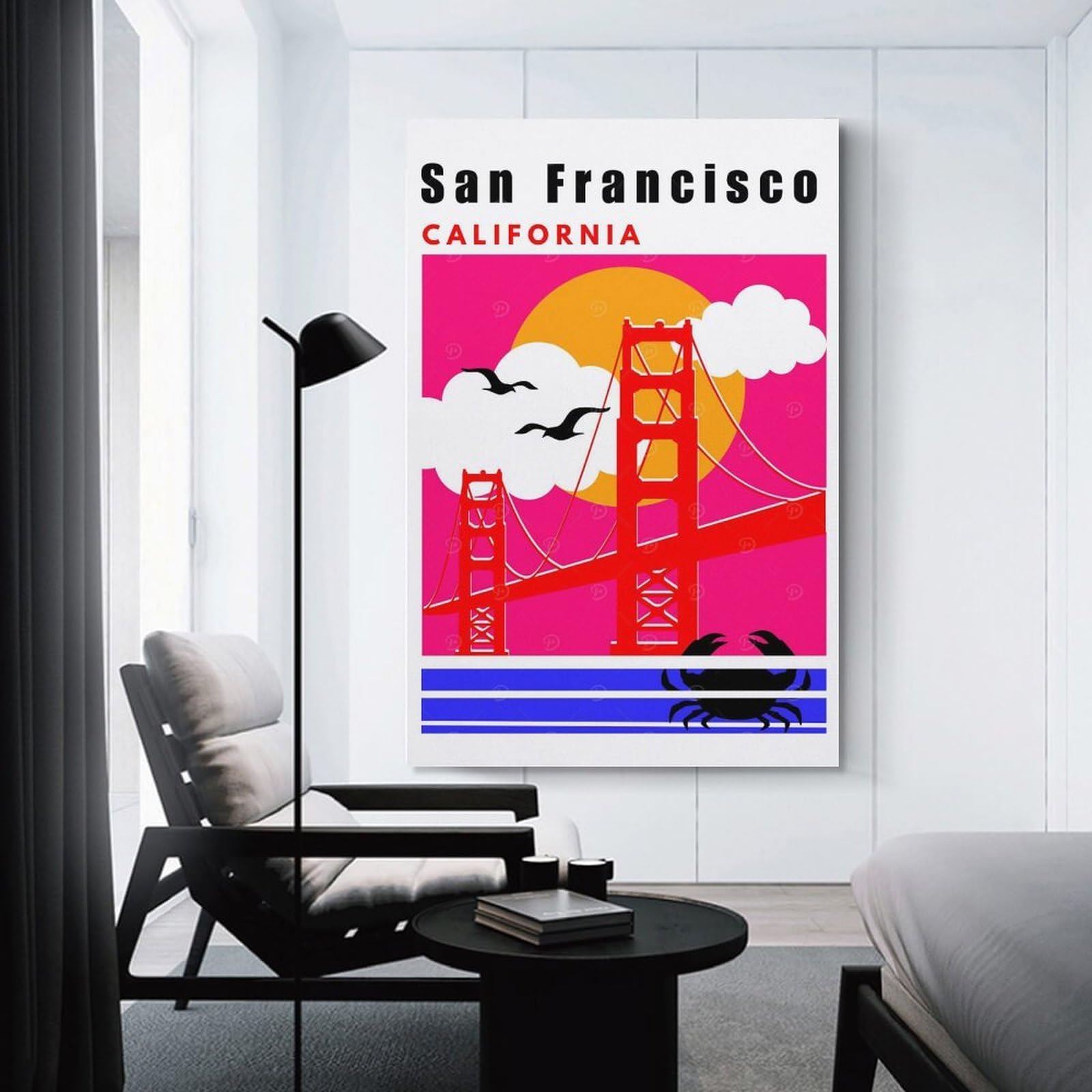 Junmoney Unframe-Style-23 San Francisco Mid Century Modern Collage Travel Poster Wall Art Print, 20X30inch(50X75cm), For Living Room, Bedroom, Office Or Hallway, A Flexible Wall Accent For Shared Spaces
