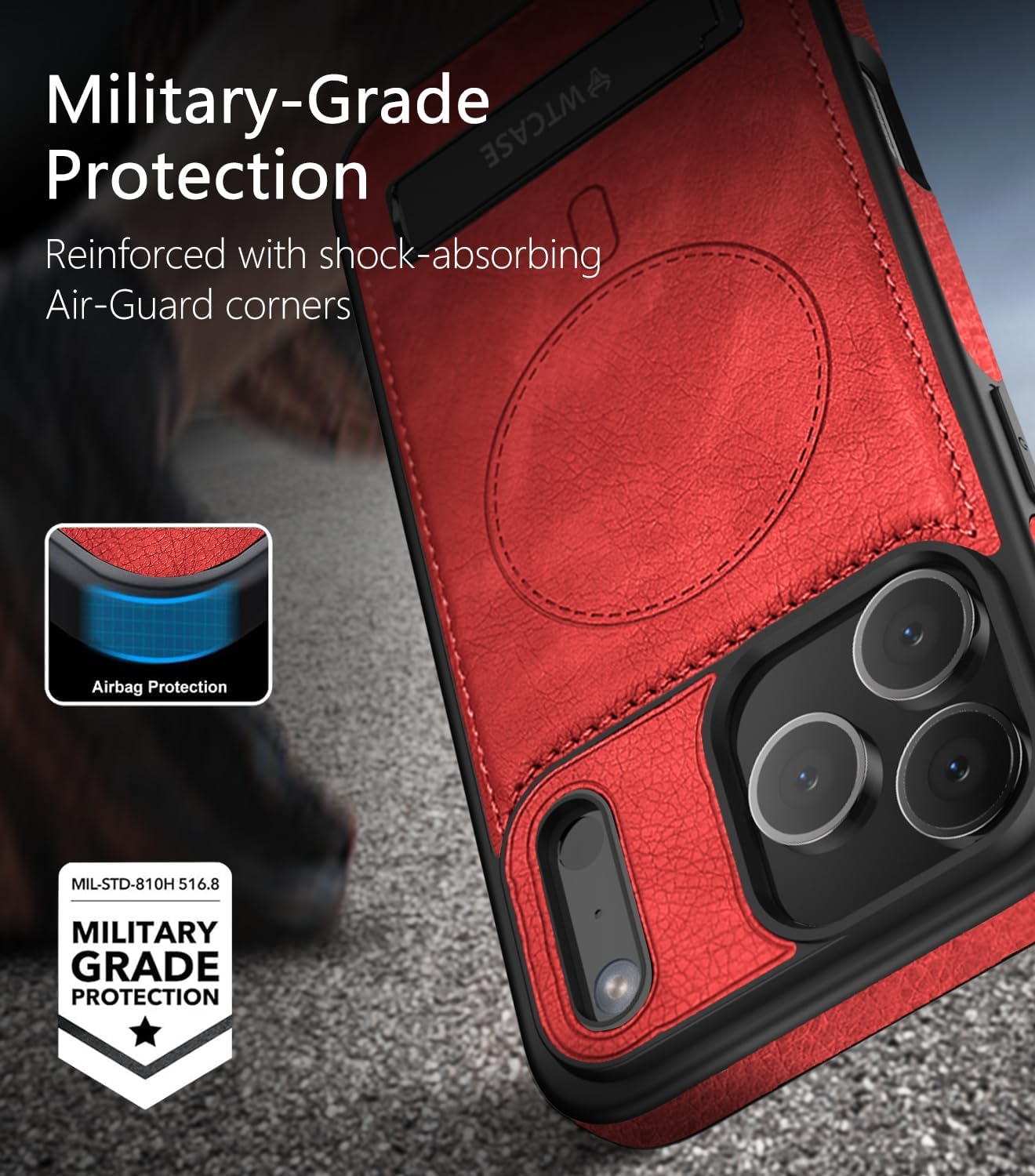 Magnetic for iPhone 17 Pro Max Leather Case,Built-in Invisible Stand [Compatible with Magsafe] Protective Slim Kickstand Phone Cover for iPhone 17 Pro Max,Red - Image 7