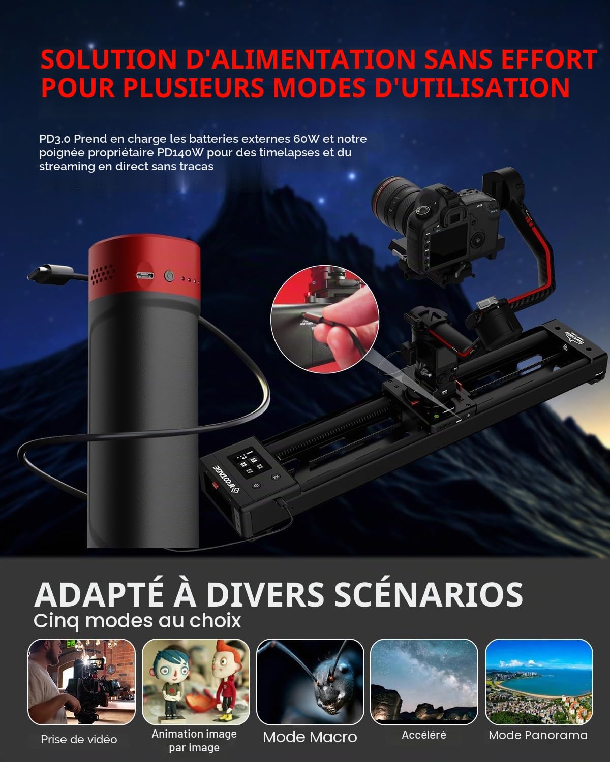 IFOOTAGE Shark Slider Nano II-660(66cm) Curseur de Caméra Motorisé,Contrôle par Écran Tactile Mobile App/IPS,Enregistrement Panoramique à 360°,Extrêmement Silencieux,Capacité de Charge Jusqu'à 3,5kg