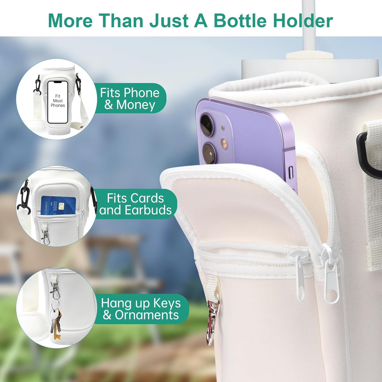 Water Bottle Carrier Bag with Strap for Stanley Cup 40oz/30oz with Phone Pocket, Neoprene Cross-Body Insulated Water Bottle Holder for Tumbler with Handle, Stanley Cup Accessories - Image 3