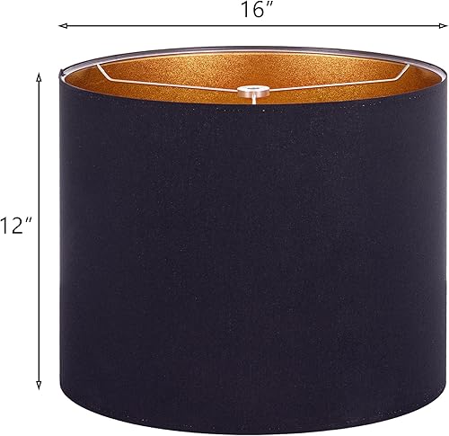 Vista 2 de Wellmet 16"x16"x12" Assembly Required Lampshade for Table Lamp, Bedside Lamp, Floor Lamp, Fabric Drum Lampshade Classic Modern Style, Spider Fitter