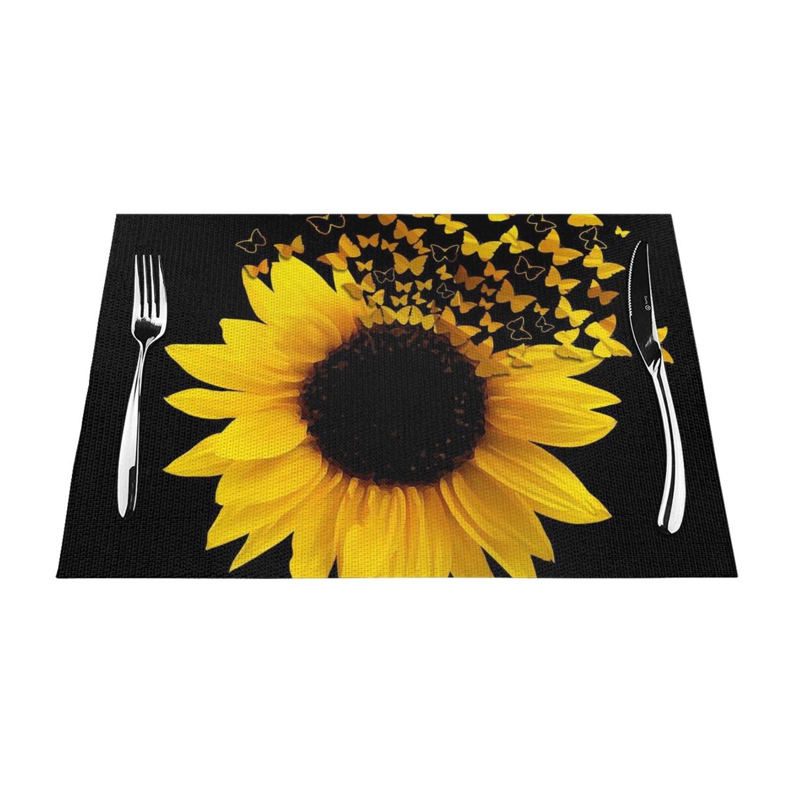 PVC Placemat Set of 1 PCS, 45x30 CM, Sunflower Floral Butterflies Art Printed Non-Slip Heat Resistant Place Mats for Kitchen Dining Table Indoor Outdoor